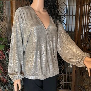 NWOT ANTHROPOLOGIE SILVER SHIMMERY TOP M